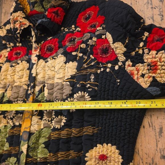 UBU Black Beaded Asian-Inspired Quilted Bomber Jacket Sz L Boho Dark Cottagecore - Picture 7 of 9
